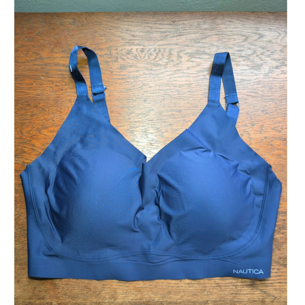 New Nautica Intimates Sports Bra Blue 2X Nylon Spandex Removable Cups